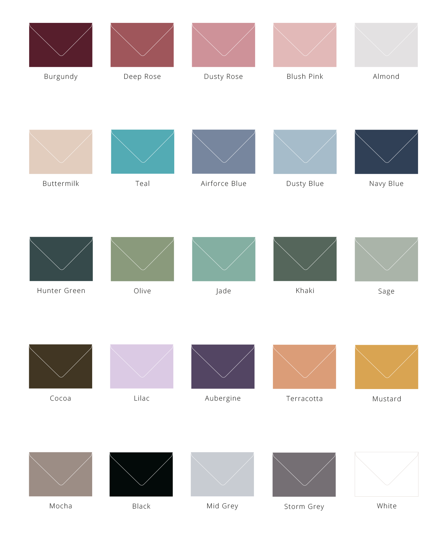 A palette of envelope colour options.